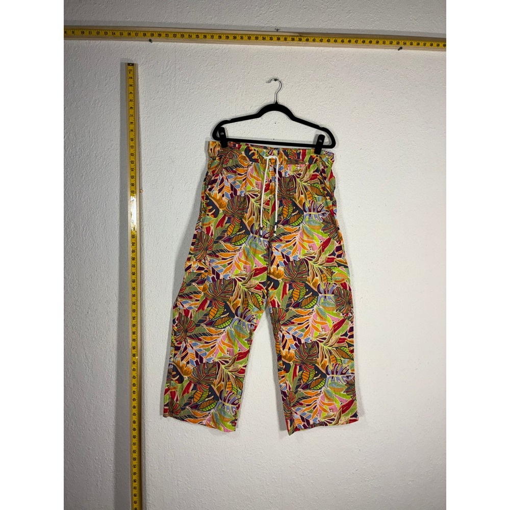 C&C California Linen Blend Tropical Leaf Print Wide Leg Drawstring Pants XL